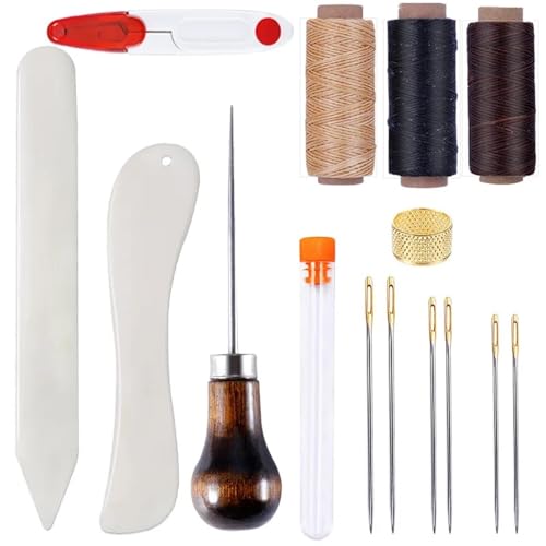 QAUUCP Buchbinder Set Buchbindeset, Starter-Werkzeugset, Falzbein, Papierfalter, gewachster Faden, Ahle, Nadeln mit großem Öhr for die DIY-Buchbindung(Type8) von QAUUCP