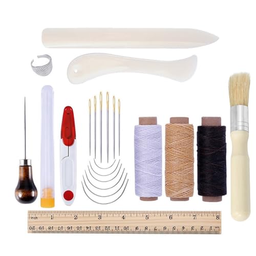 QAUUCP Buchbinder Set Buchbindeset, Starter-Werkzeugset, Falzbein, Papierfalter, gewachster Faden, Ahle, Nadeln mit großem Öhr for die DIY-Buchbindung(Type9) von QAUUCP