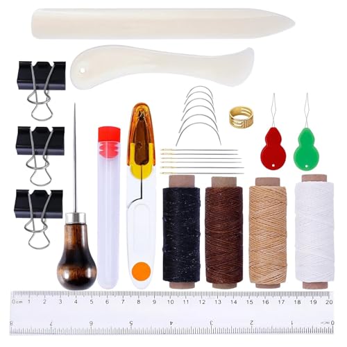 QAUUCP Buchbinder Set Buchbindeset, Starter-Werkzeugset, Nadeln mit großem Öhr, Falzbein, Papierfalter, gewachster Faden, Ahle for die DIY-Buchbindung(ZF-HG-0096) von QAUUCP