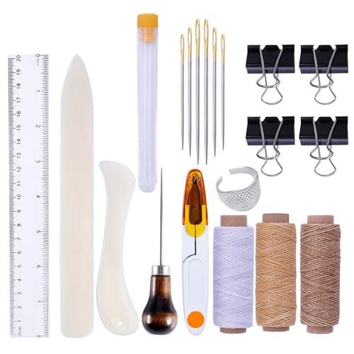 QAUUCP Buchbinder Set Buchbindeset, Starter-Werkzeugset, Nadeln mit großem Öhr, Falzbein, Papierfalter, gewachster Faden, Ahle for die DIY-Buchbindung(ZF-HG-0276) von QAUUCP