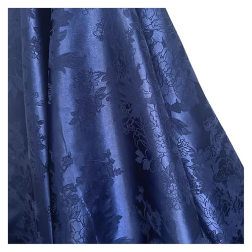 QAUUCP Jacquardstoff 1 Meter floraler Brokat-Jacquard-Stoff for Nähen von Abendkleidern, Nachthemden, glatter Seidensatin, DIY-Mädchenröcken, Fenstervorhängen(Deep Blue) von QAUUCP