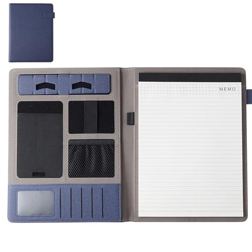 Schreibmappe Ringbuch 1 stück Leder Multifunktionale A4 Konferenz Ordner Business Schreibwaren Ordner Vertrag Datei Ordner Mit Reißverschluss Organizer Karte Halter Aktenmappe(Blue) von QAUUCP