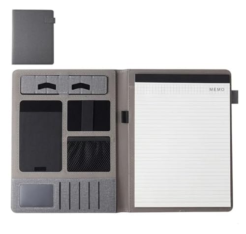 Schreibmappe Ringbuch 1 stück Leder Multifunktionale A4 Konferenz Ordner Business Schreibwaren Ordner Vertrag Datei Ordner Mit Reißverschluss Organizer Karte Halter Aktenmappe(Grey) von QAUUCP