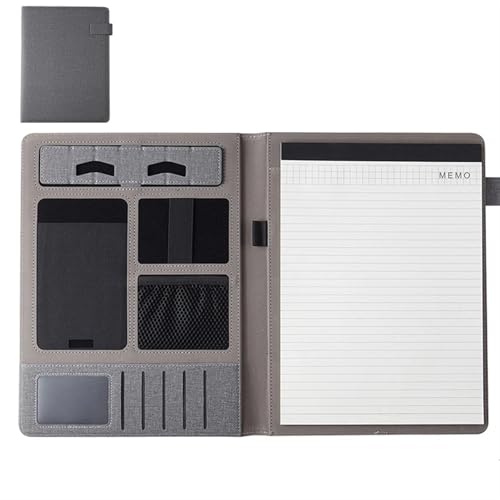 Schreibmappe Ringbuch 1 stück Leder Multifunktionale A4 Konferenz Ordner Business Schreibwaren Ordner Vertrag Datei Ordner Mit Reißverschluss Organizer Karte Halter Aktenmappe(Grey) von QAUUCP