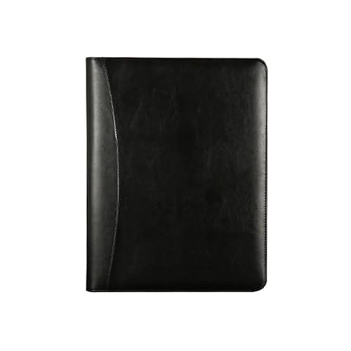 Schreibmappe Ringbuch A4-Dateiordner, multifunktional, for Dokumente, Geschäftsbriefpapier, Konferenz- und Vertragsordner aus Leder, Organizer mit Reißverschluss, Kartenhalter Aktenmappe(Black) von QAUUCP