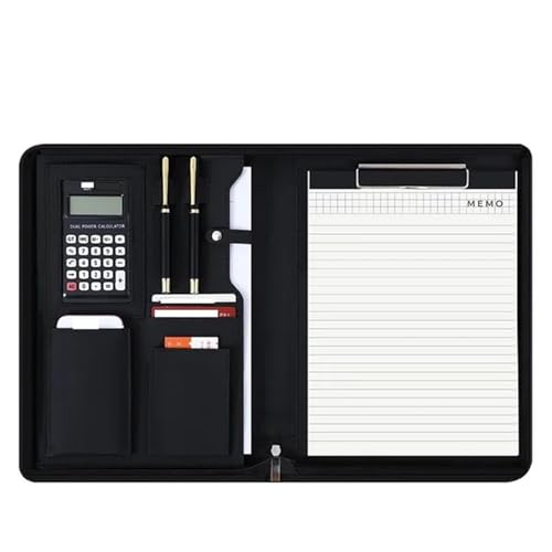 Schreibmappe Ringbuch A4 Konferenz Padfolio Portfolio Ordner Leder Vertrag Datei Ordner for dokument Mann Executive Aktentasche Mit Reißverschluss Aktenmappe(Black) von QAUUCP