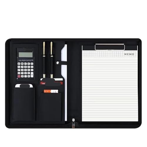Schreibmappe Ringbuch A4 Konferenz Padfolio Portfolio Ordner Leder Vertrag Datei Ordner for dokument Mann Executive Aktentasche Mit Reißverschluss Aktenmappe(Black-A) von QAUUCP