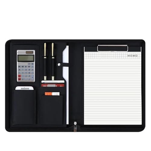 Schreibmappe Ringbuch A4 Konferenz Padfolio Portfolio Ordner Leder Vertrag Datei Ordner for dokument Mann Executive Aktentasche Mit Reißverschluss Aktenmappe(Black-A) von QAUUCP