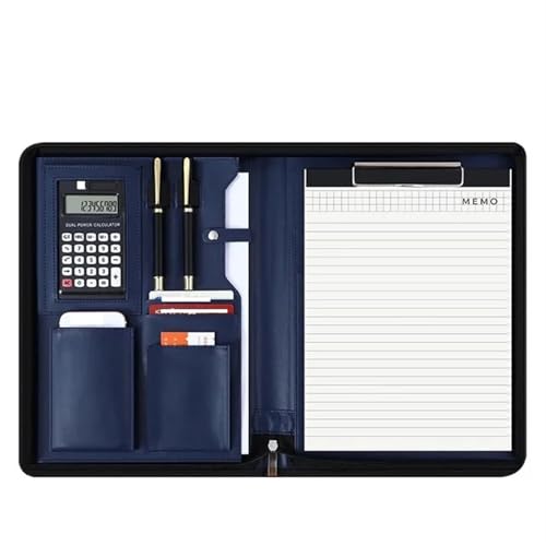 Schreibmappe Ringbuch A4 Konferenz Padfolio Portfolio Ordner Leder Vertrag Datei Ordner for dokument Mann Executive Aktentasche Mit Reißverschluss Aktenmappe(Blue) von QAUUCP