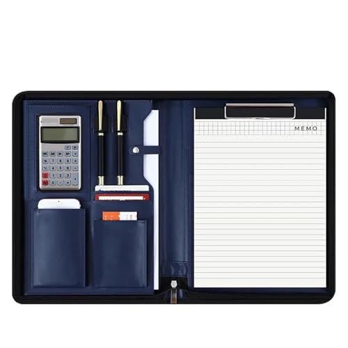 Schreibmappe Ringbuch A4 Konferenz Padfolio Portfolio Ordner Leder Vertrag Datei Ordner for dokument Mann Executive Aktentasche Mit Reißverschluss Aktenmappe(Blue-B) von QAUUCP