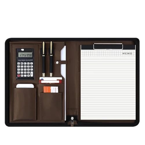 Schreibmappe Ringbuch A4 Konferenz Padfolio Portfolio Ordner Leder Vertrag Datei Ordner for dokument Mann Executive Aktentasche Mit Reißverschluss Aktenmappe(Bronze) von QAUUCP
