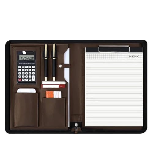 Schreibmappe Ringbuch A4 Konferenz Padfolio Portfolio Ordner Leder Vertrag Datei Ordner for dokument Mann Executive Aktentasche Mit Reißverschluss Aktenmappe(Bronze-A) von QAUUCP