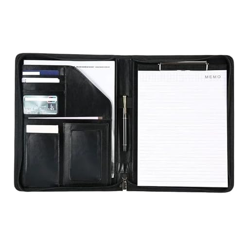 Schreibmappe Ringbuch Aktenordner Organizer Multifunktionshalter Vertrag Konferenzkarte Leder Reißverschluss Geschäftsordner Dokument Schreibwaren Aktenmappe(Black) von QAUUCP