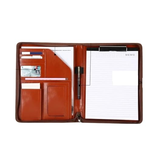 Schreibmappe Ringbuch Aktenordner Organizer Multifunktionshalter Vertrag Konferenzkarte Leder Reißverschluss Geschäftsordner Dokument Schreibwaren Aktenmappe(Brown) von QAUUCP
