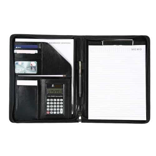 Schreibmappe Ringbuch Business Multifunktionale Ordner Organizer Konferenz Vertrag Halter Reißverschluss Leder Datei Ordner Schreibwaren Dokument Karte Aktenmappe(Black) von QAUUCP