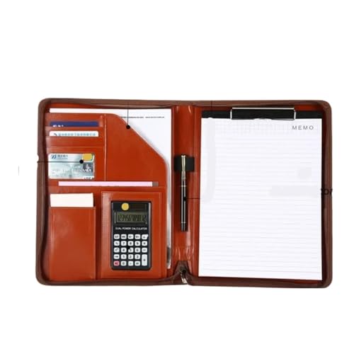 Schreibmappe Ringbuch Business Multifunktionale Ordner Organizer Konferenz Vertrag Halter Reißverschluss Leder Datei Ordner Schreibwaren Dokument Karte Aktenmappe(Brown) von QAUUCP