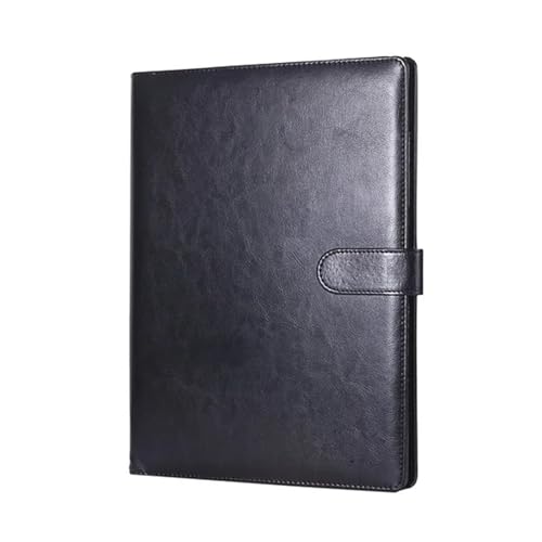 Schreibmappe Ringbuch Multifunktionale A4-Konferenzmappe, Geschäftsbriefpapiermappe, Vertragsaktenmappen aus Leder, Organizer mit Reißverschluss und Kartenhalter Aktenmappe(Black) von QAUUCP