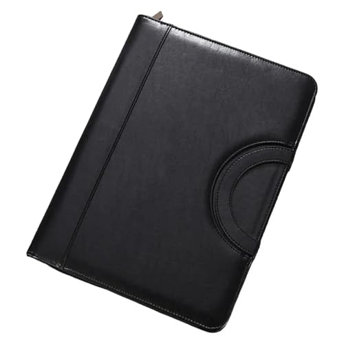 Schreibmappe Ringbuch Multifunktionale A4-Konferenzmappe, Geschäftsbriefpapiermappe, Vertragsaktenmappen aus Leder, Organizer mit Reißverschluss und Kartenhalter Aktenmappe(Black) von QAUUCP