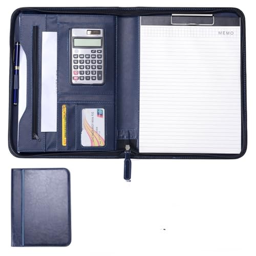 Schreibmappe Ringbuch Multifunktionale A4-Konferenzmappe, Geschäftsbriefpapiermappe, Vertragsaktenmappen aus Leder, Organizer mit Reißverschluss und Kartenhalter Aktenmappe(Blue) von QAUUCP
