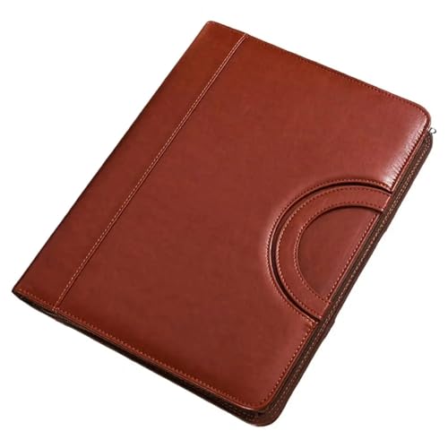 Schreibmappe Ringbuch Multifunktionale A4-Konferenzmappe, Geschäftsbriefpapiermappe, Vertragsaktenmappen aus Leder, Organizer mit Reißverschluss und Kartenhalter Aktenmappe(Brown) von QAUUCP