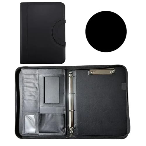 Schreibmappe Ringbuch Multifunktionaler Visitenkarten-Vertrags-Organizer, Lederordner, Konferenz-Schreibwarenordner mit Reißverschluss, Aktenhalter Aktenmappe(Black) von QAUUCP