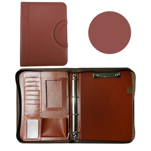Schreibmappe Ringbuch Multifunktionaler Visitenkarten-Vertrags-Organizer, Lederordner, Konferenz-Schreibwarenordner mit Reißverschluss, Aktenhalter Aktenmappe(Brown) von QAUUCP