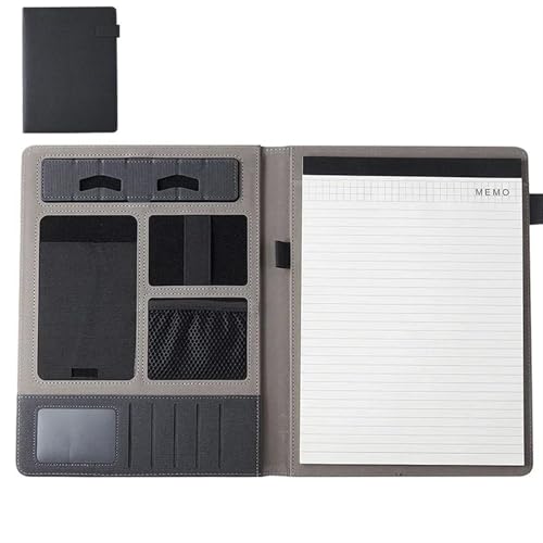 Schreibmappe Ringbuch Ordner Business-Konferenz 1pc Leder Karte Ordner Halter Organizer Vertrag Reißverschluss Datei Multifunktionale Schreibwaren Aktenmappe(Black) von QAUUCP