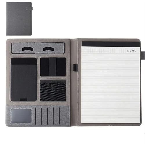 Schreibmappe Ringbuch Ordner Business-Konferenz 1pc Leder Karte Ordner Halter Organizer Vertrag Reißverschluss Datei Multifunktionale Schreibwaren Aktenmappe(Grey) von QAUUCP