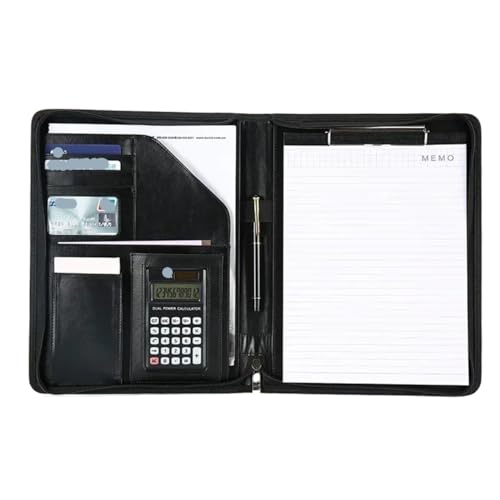 Schreibmappe Ringbuch Reißverschluss Datei Schreibwaren Dokument Leder Visitenkarte Veranstalter Ordner Halter Multifunktionale Ordner Vertrag Konferenz Aktenmappe(Black) von QAUUCP