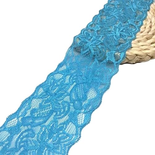 Spitzenband 1~10 Yard Breite 8cm elastische Spitze Nähband Stretch-Spitzenbesatz Stoff Strickmaterial DIY Bekleidungszubehör für Handwerk Hochzeit(Blue2,Elastic Lace 10yard) von QAUUCP
