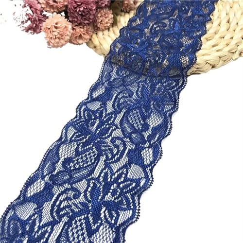 Spitzenband 1~10 Yard Breite 8cm elastische Spitze Nähband Stretch-Spitzenbesatz Stoff Strickmaterial DIY Bekleidungszubehör für Handwerk Hochzeit(Deep blue,Elastic Lace 10yard) von QAUUCP