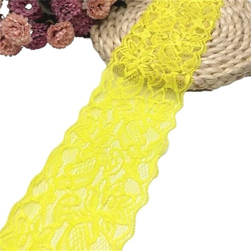 Spitzenband 1~10 Yard Breite 8cm elastische Spitze Nähband Stretch-Spitzenbesatz Stoff Strickmaterial DIY Bekleidungszubehör für Handwerk Hochzeit(Yellow,Elastic Lace 8yard) von QAUUCP