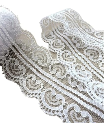 Spitzenband 10 Yards besticktes Netz, weiß, schwarz, Spitzenbesatz, Band, Stoff, Kleidungsstück, Stirnband, Hochzeit, Party, Dekoration, DIY Zubehör für Handwerk Hochzeit(White width 50mm) von QAUUCP