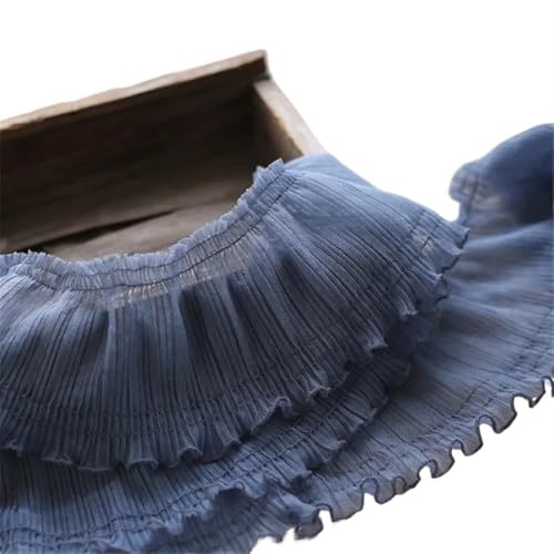 Spitzenband 10 cm breit Tüll Mesh Plissee Spitze Stoff Handarbeit Fransen Band Rüschen Trim Kleid Kleidung Kragen Nähen DIY Material für Handwerk Hochzeit(Blue) von QAUUCP