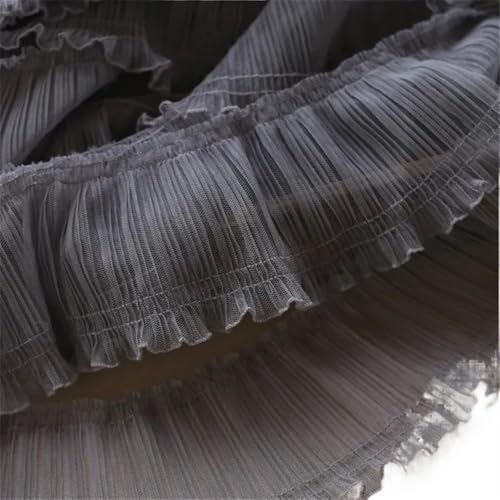 Spitzenband 10 cm breit Tüll Mesh Plissee Spitze Stoff Handarbeit Fransen Band Rüschen Trim Kleid Kleidung Kragen Nähen DIY Material für Handwerk Hochzeit(Grey) von QAUUCP