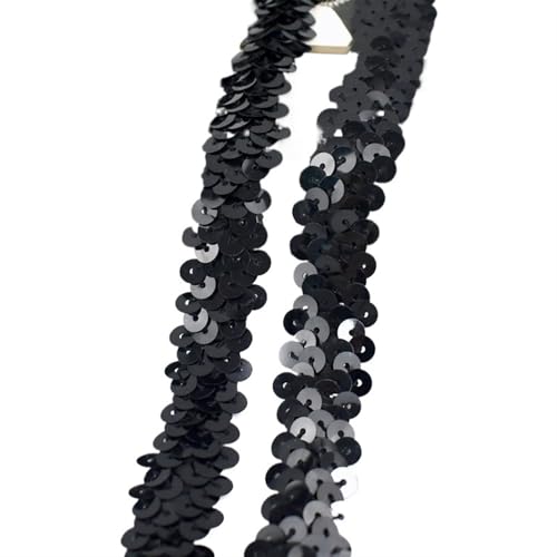 Spitzenband 2/5/10 meter Pailletten Spitze Ribbon Trim Strech Elastische Band Hochzeit Kleid Bekleidungs ​​Dekoration DIY Nähzubehör für Handwerk Hochzeit(Black,2cm-5Meters) von QAUUCP