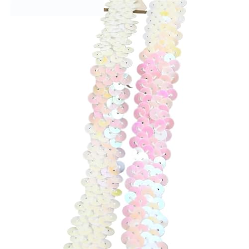 Spitzenband 2/5/10 meter Pailletten Spitze Ribbon Trim Strech Elastische Band Hochzeit Kleid Bekleidungs ​​Dekoration DIY Nähzubehör für Handwerk Hochzeit(Color1,2cm-10Meters) von QAUUCP