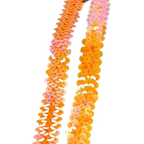 Spitzenband 2/5/10 meter Pailletten Spitze Ribbon Trim Strech Elastische Band Hochzeit Kleid Bekleidungs ​​Dekoration DIY Nähzubehör für Handwerk Hochzeit(Orange,2cm-5Meters) von QAUUCP