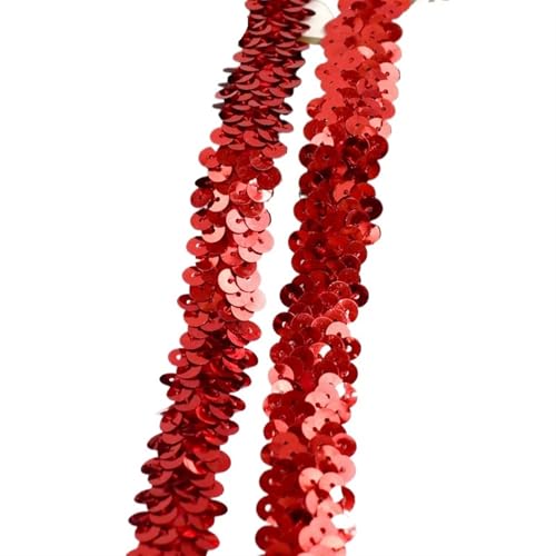 Spitzenband 2/5/10 meter Pailletten Spitze Ribbon Trim Strech Elastische Band Hochzeit Kleid Bekleidungs ​​Dekoration DIY Nähzubehör für Handwerk Hochzeit(Red,2cm-5Meters) von QAUUCP