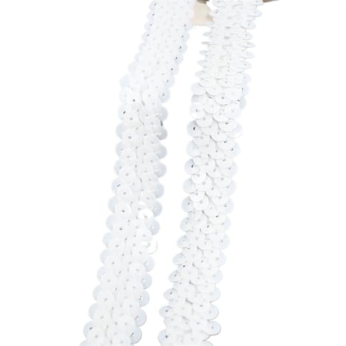 Spitzenband 2/5/10 meter Pailletten Spitze Ribbon Trim Strech Elastische Band Hochzeit Kleid Bekleidungs ​​Dekoration DIY Nähzubehör für Handwerk Hochzeit(White,2cm-5Meters) von QAUUCP