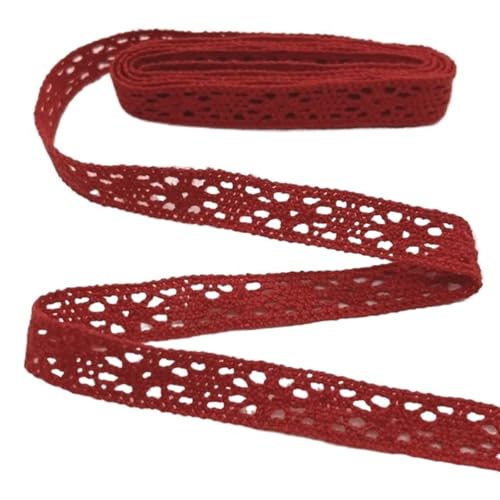 Spitzenband Buntes gehäkeltes Spitzenband aus Baumwolle for handgemachtes DIY-Handwerk, Nähen, Weihnachten, Ostern, Hochzeit, Deko, Blumenwickel für Handwerk Hochzeit(C010-20 Red 1.2cm) von QAUUCP