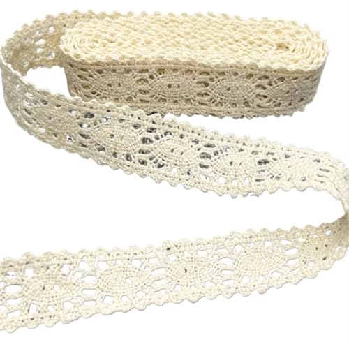 Spitzenband Buntes gehäkeltes Spitzenband aus Baumwolle for handgemachtes DIY-Handwerk, Nähen, Weihnachten, Ostern, Hochzeit, Deko, Blumenwickel für Handwerk Hochzeit(C027 Beige 2cm) von QAUUCP