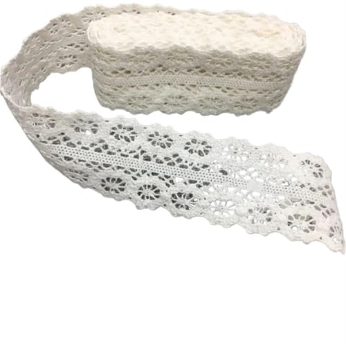Spitzenband Buntes gehäkeltes Spitzenband aus Baumwolle for handgemachtes DIY-Handwerk, Nähen, Weihnachten, Ostern, Hochzeit, Deko, Blumenwickel für Handwerk Hochzeit(White1 3.2cm) von QAUUCP