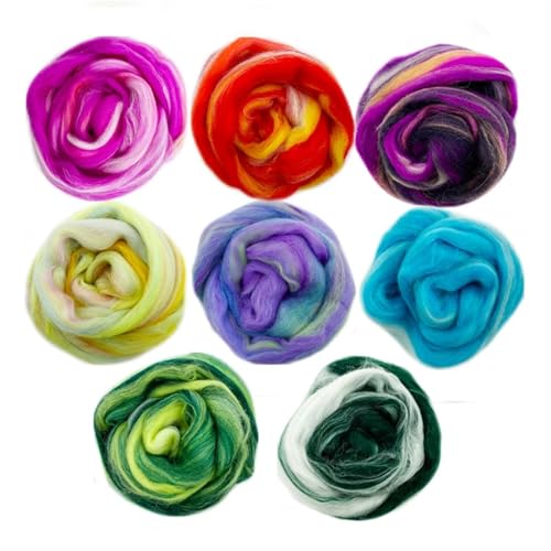 Wolle zum Nadelfilzen Filzwolle, Farbverlaufsserie, Roving-Wollfaser for Nadelfilzen, Webwollefaser for DIY-Nadelfilzen Für Anfänger(8Pcs 10g) von QAUUCP