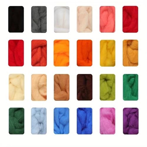 Wolle zum Nadelfilzen Wollroving 24 Farben for Nadelfilzen, Handspinnen, DIY, lustige Puppenhandarbeit Für Anfänger von QAUUCP