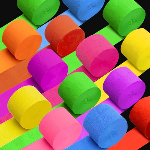 Krepppapier-Luftschlangen, leuchtet im Dunkeln, UV-reaktiv, fluoreszierend, für Party, Hochzeit, Geburtstag, Schwarzlicht, Partyzubehör, Dekorationen, 731,5 m, 24 Rollen Krepppapier-Luftschlangen, leuchtet im Dunkeln, UV-reaktiv, fluoreszierend, für Party, Hochzeit, Geburtstag, Schwarzlicht, Partyzubehör, Dekorationen, 731,5 m, 24 Rollen von QAUYETM