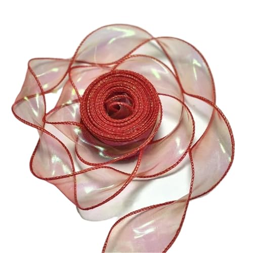 Farbband 3/5 Stück 40 mm 10 Yards Band Reflektierendes schillerndes Band mit gewelltem Rand for Geschenkverpackungen Schleife Blumenstrauß Voilebänder FüR Die Dekoration(Red,5pcs) von QAZWZG