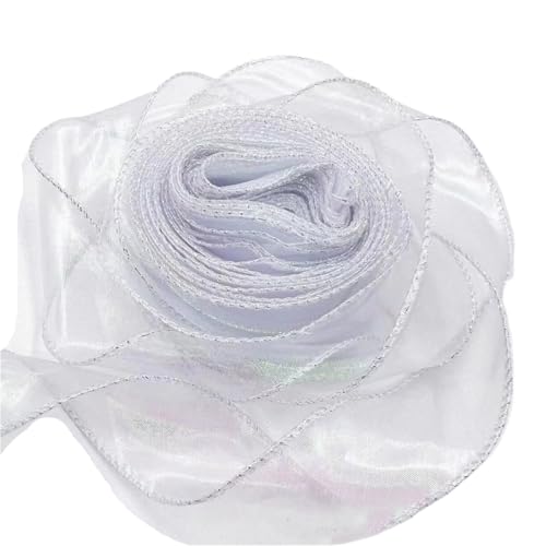 Farbband 3/5 Stück 40 mm 10 Yards Band Reflektierendes schillerndes Band mit gewelltem Rand for Geschenkverpackungen Schleife Blumenstrauß Voilebänder FüR Die Dekoration(White,3pcs) von QAZWZG