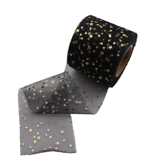 Farbband 4/6 stücke 6 cm * 22 m Bänder Kleine Stern Mesh Rolle DIY Haar Zubehör Material Band Bogen Zubehör glitter Tüll Mesh Party Liefert FüR Die Dekoration(Black,6pcs) von QAZWZG