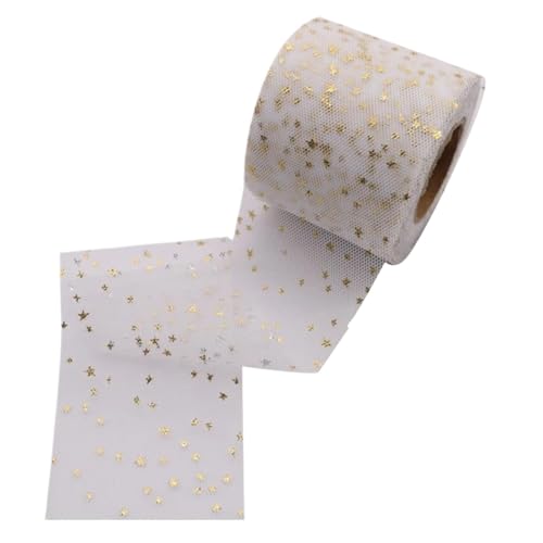 Farbband 4/6 stücke 6 cm * 22 m Bänder Kleine Stern Mesh Rolle DIY Haar Zubehör Material Band Bogen Zubehör glitter Tüll Mesh Party Liefert FüR Die Dekoration(White,4pcs) von QAZWZG